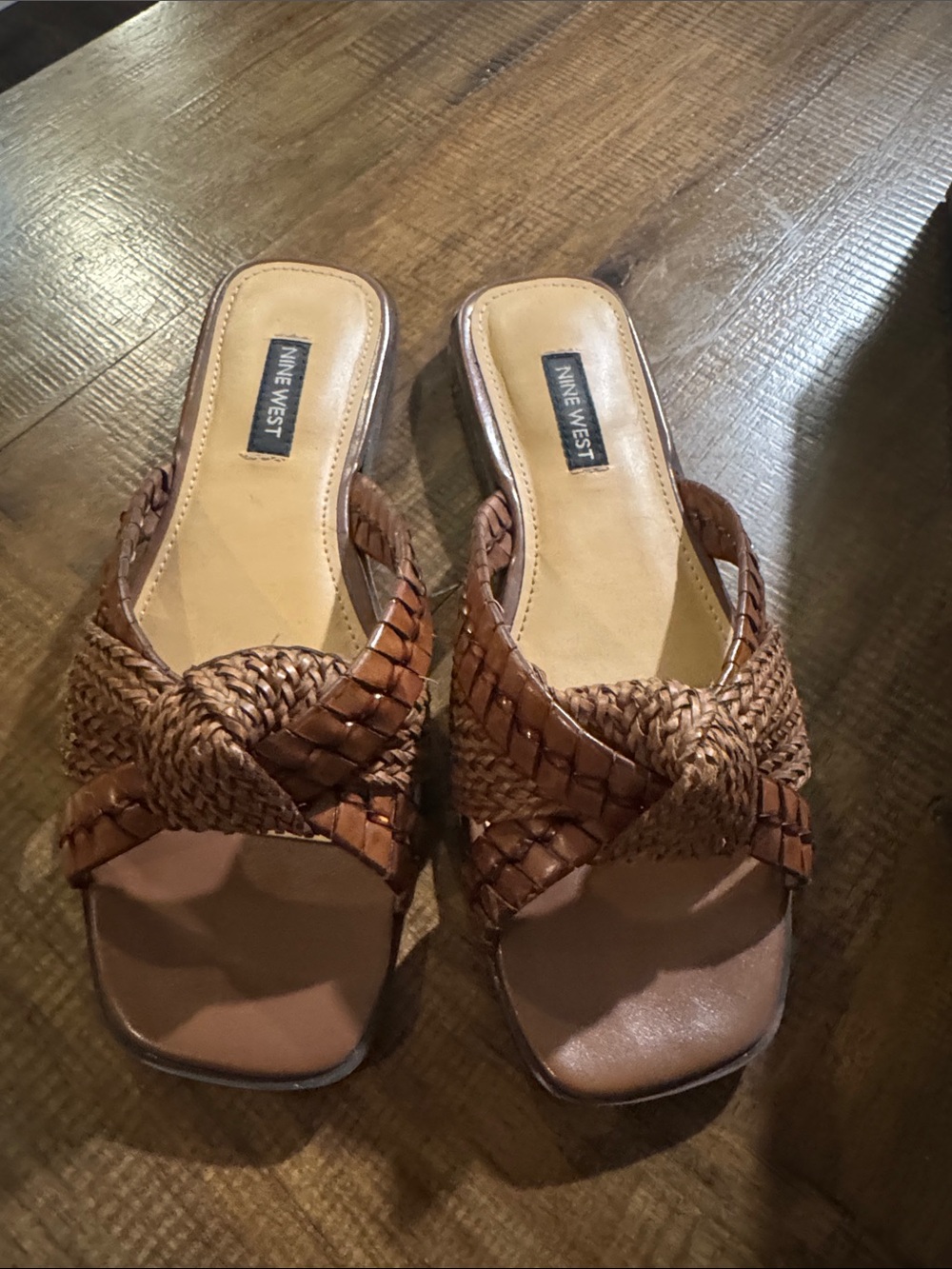 Nine West Brown Braided Leather Slide Mules